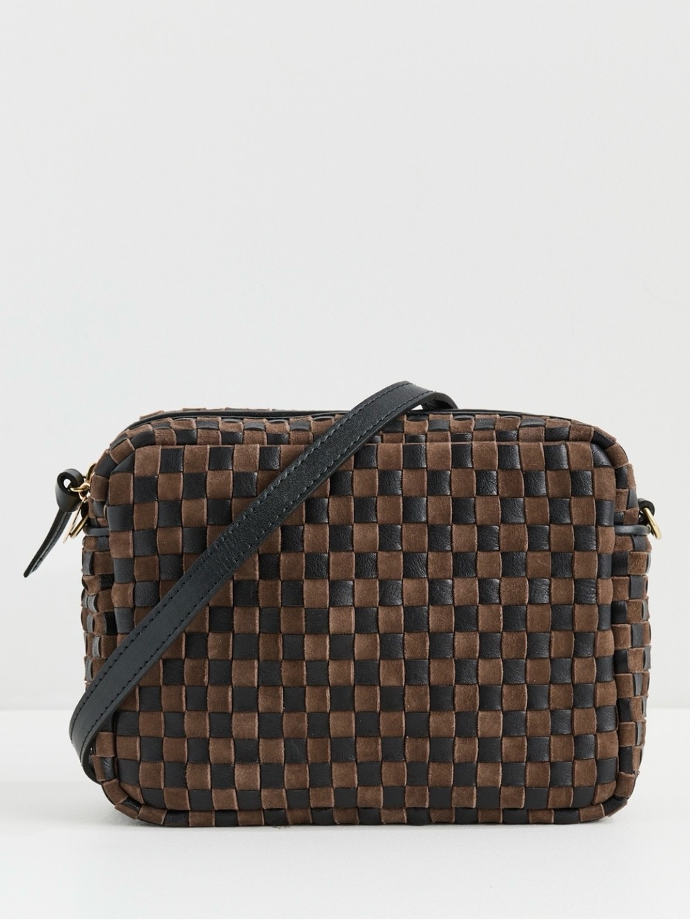 Clare V. Midi Sac Woven Checkered Blk/Chocolate